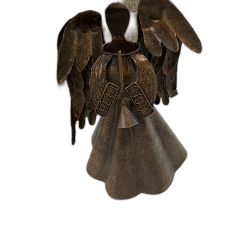 Christmas Angel Metal Sculpture 11" Trumpet Free Standing Holiday Decor